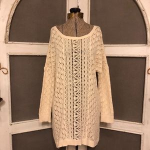 Loft crochet knit tunic long sweater cream L